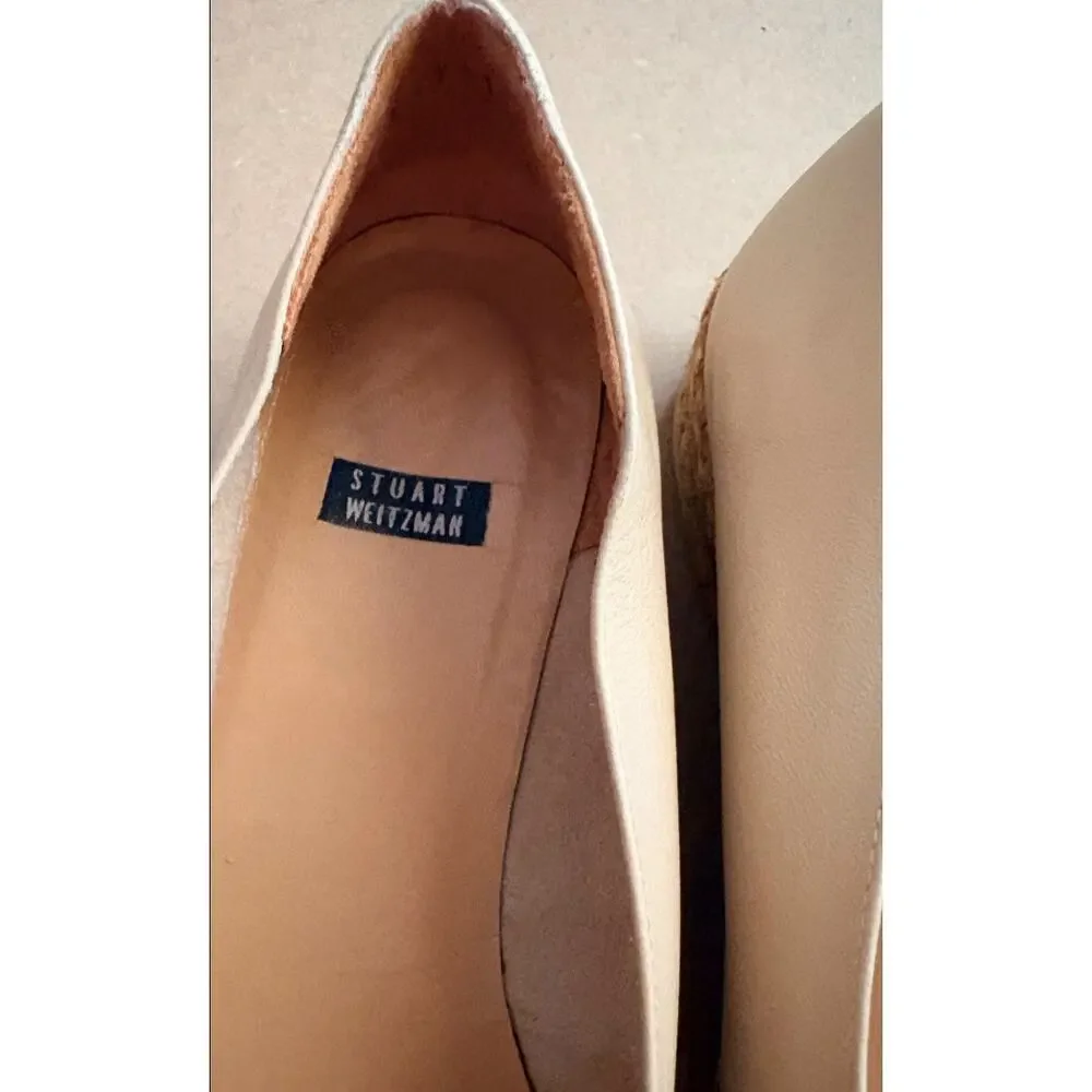 VTG Stuart Weitzman 7.5B Embroidered Mesh Leather Espadrille Wedge Shoes